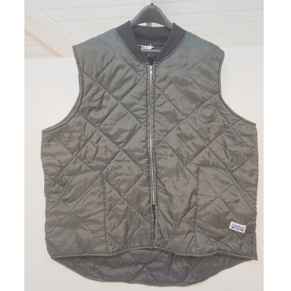 Vintage Big Smith Black Puffer Vest Men's 2XL Made in USA Utility Rugged Quilted